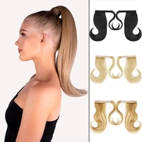 synthetic long straight wrap around clip in ponytail hair extension heat resistant pony tail fake hair
