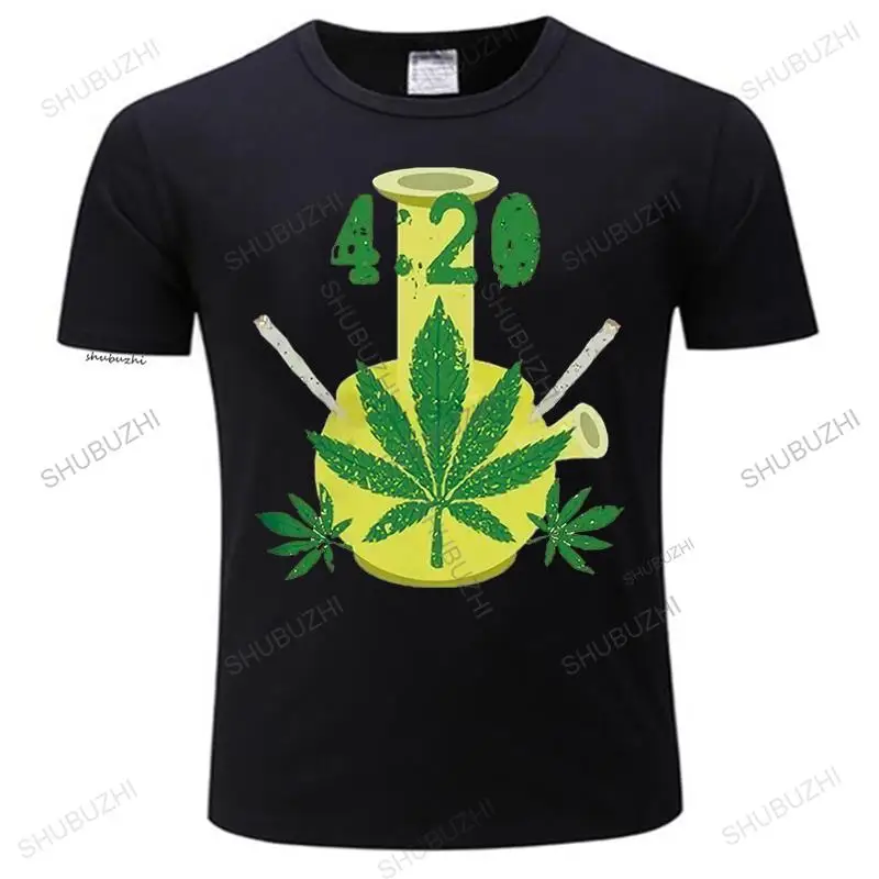 

420 Bong Weed Joint Smoke Pipe Pot Sativa Indica Mens Black summer vintage T Shirt fashion t-shirt men cotton brand teeshirt