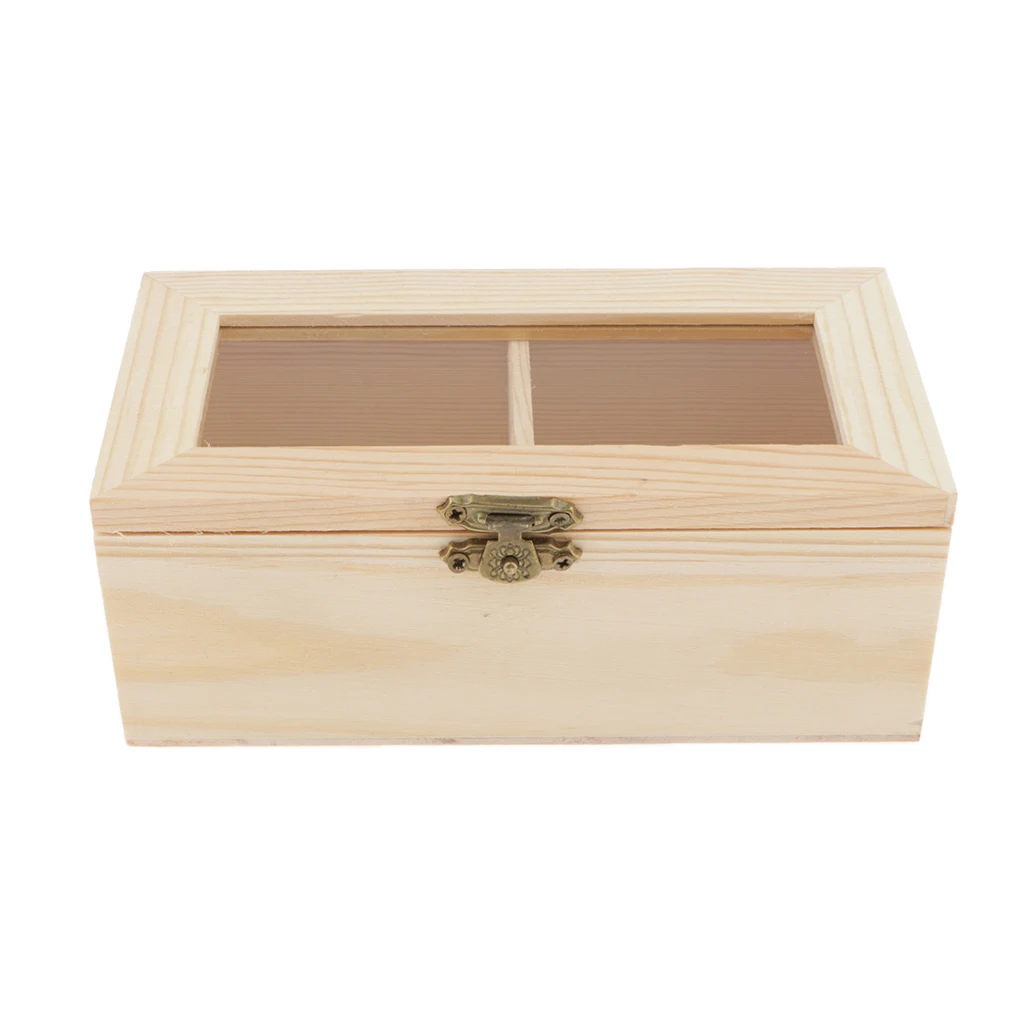 

Необработанная простая деревянная шкатулка для ювелирных изделий, Чайная шкатулка для хранения ожерелий с 2 ячейками