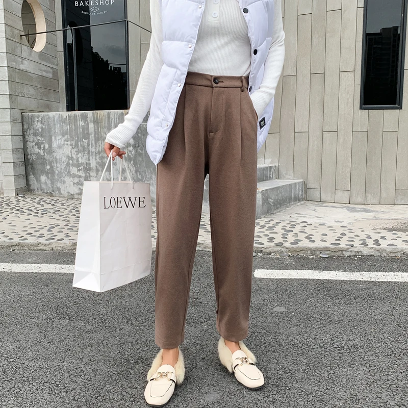 Свободные брюки с высокой талией Осень зима 2019 широкие прямые длиной до