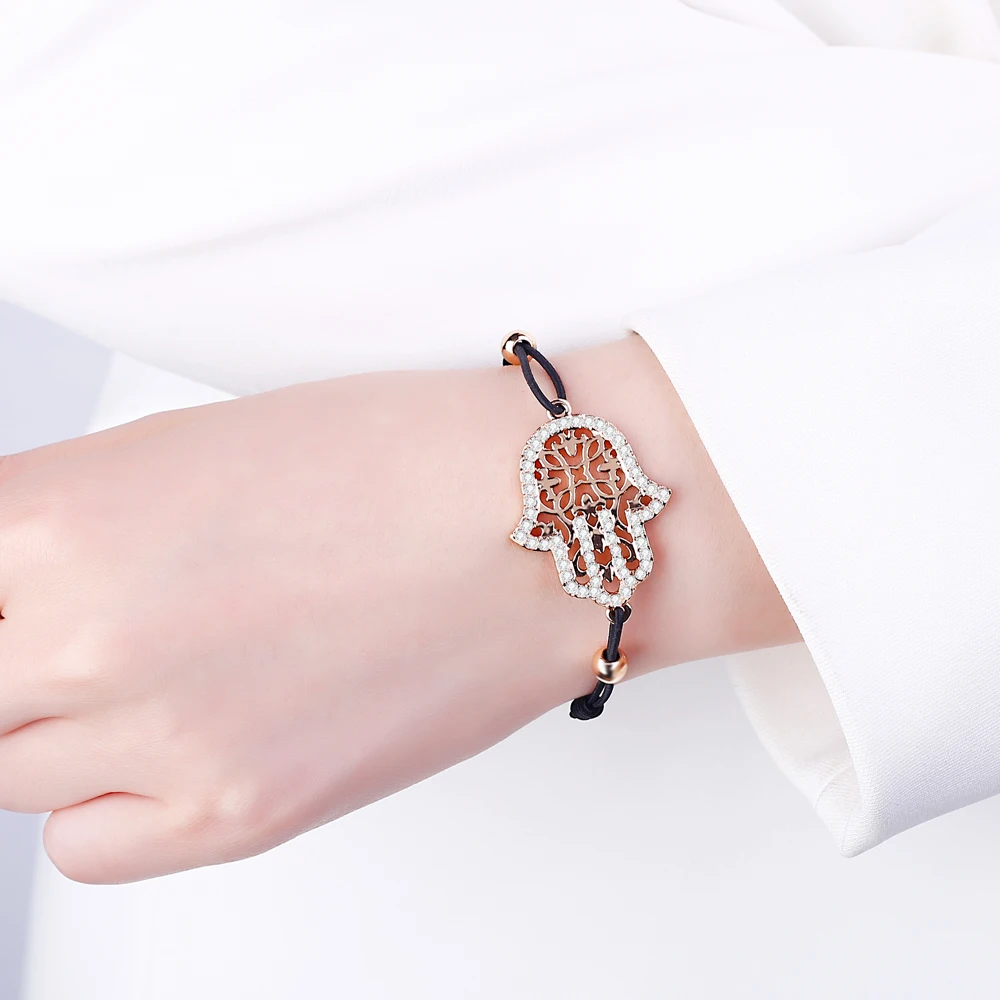 Браслет Hamsa женский с подвеской рука Фатима золотистый стразы кожаный аксессуар |