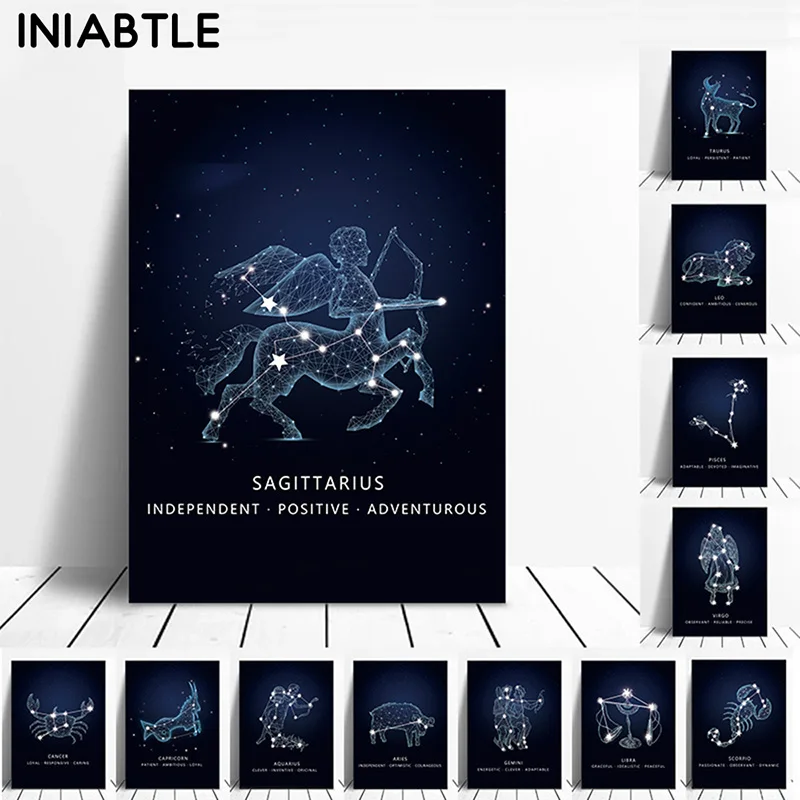 

Twelve Constellation Horoscope Nursery Wall Art Canvas Poster Print Zodiac Astrology Sign Painting Nordic Kid Decoration Picture