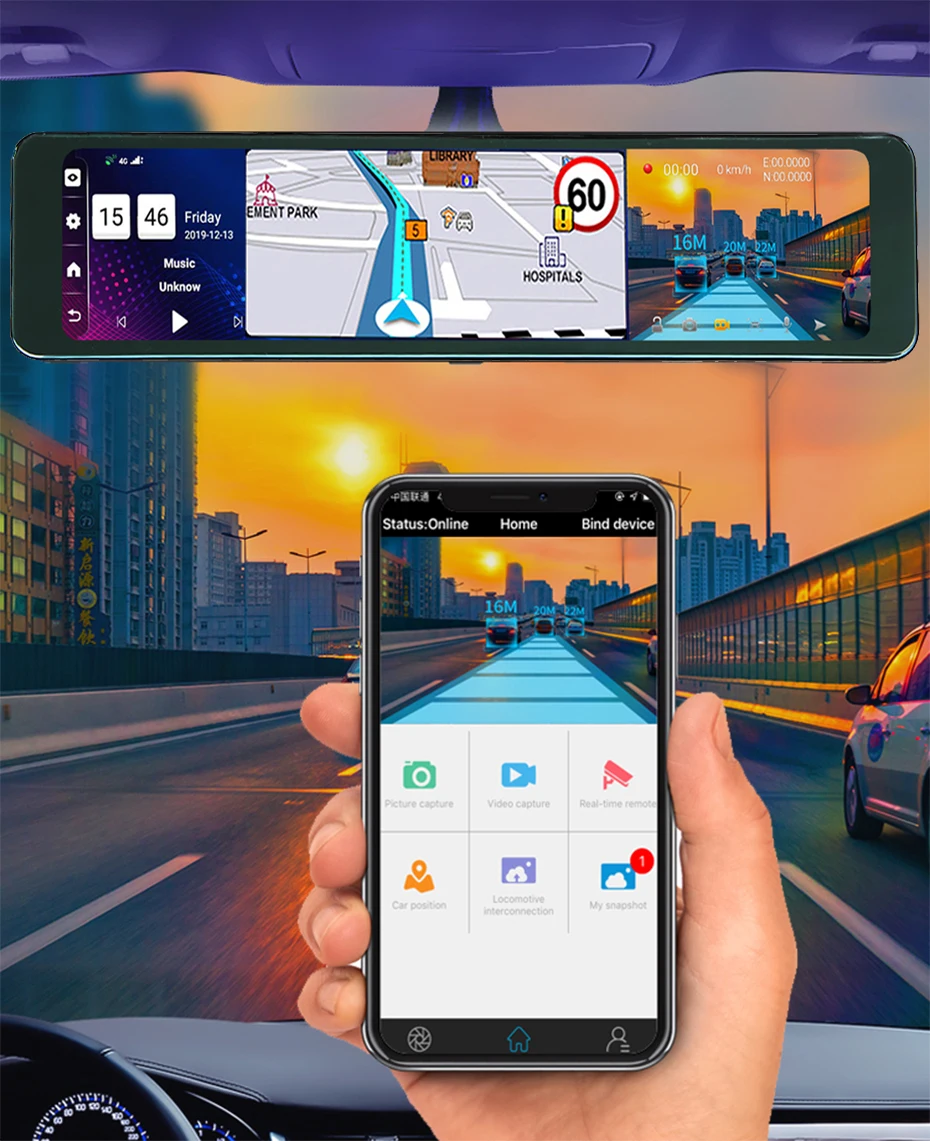 Русский язык Зеркало-видеорегистратор ANTCAM 12 дюймов 4G Android 8 1 GPS-навигация 2 Гб ОЗУ 32