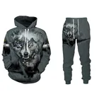 Осенне-зимний мужской комплект свитера с капюшоном с 3D-принтом волка войны мужская повседневная одежда спортивный костюм мужская одежда с длинным рукавом костюм