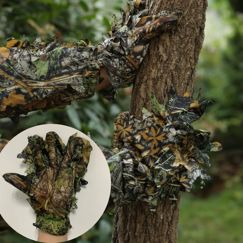 

2pcs Hunting Ghillie Gloves 3D Bionic Leafy Camouflage Headwear For Jungle Hunting Wildlife Photography And Outdoor Activities