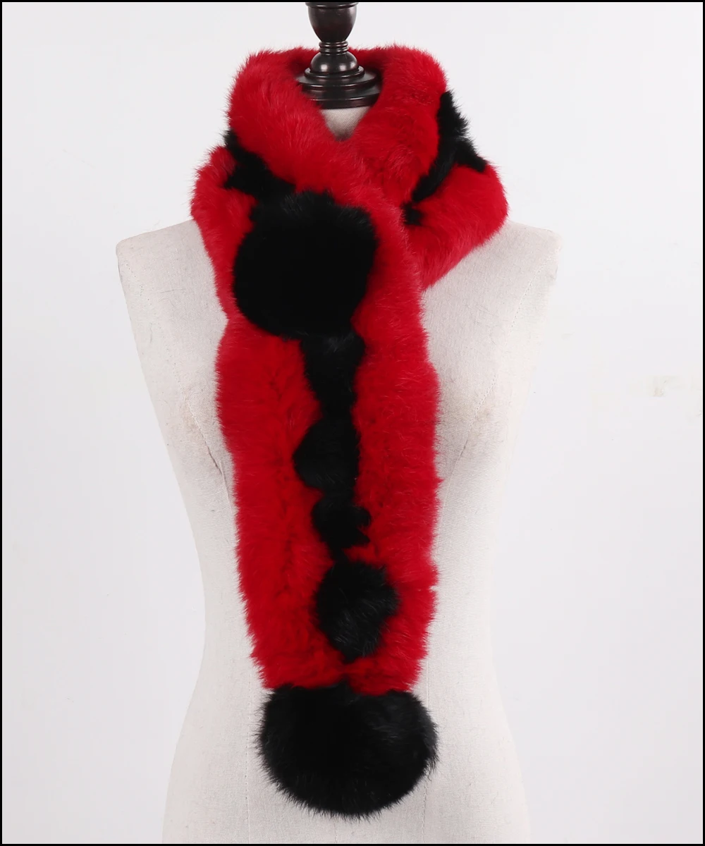 Новое поступление, модные женские шарфы из натурального меха, русский женский натуральный шарф из кроличьего меха, зимний толстый помпон из натурального меха