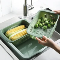 detachable double layer plastic food strainer hollow fruit vegetable wash basket kitchen cleaning washing basket strainer