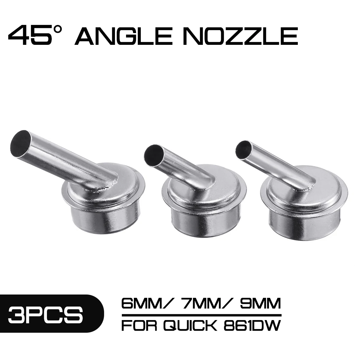 

Насадки для пистолета горячего воздуха 3 шт./компл. 45 градусов 6/7/9 мм изогнутые тепловые сопла прочные детали для паяльной станции QUICK 861DW