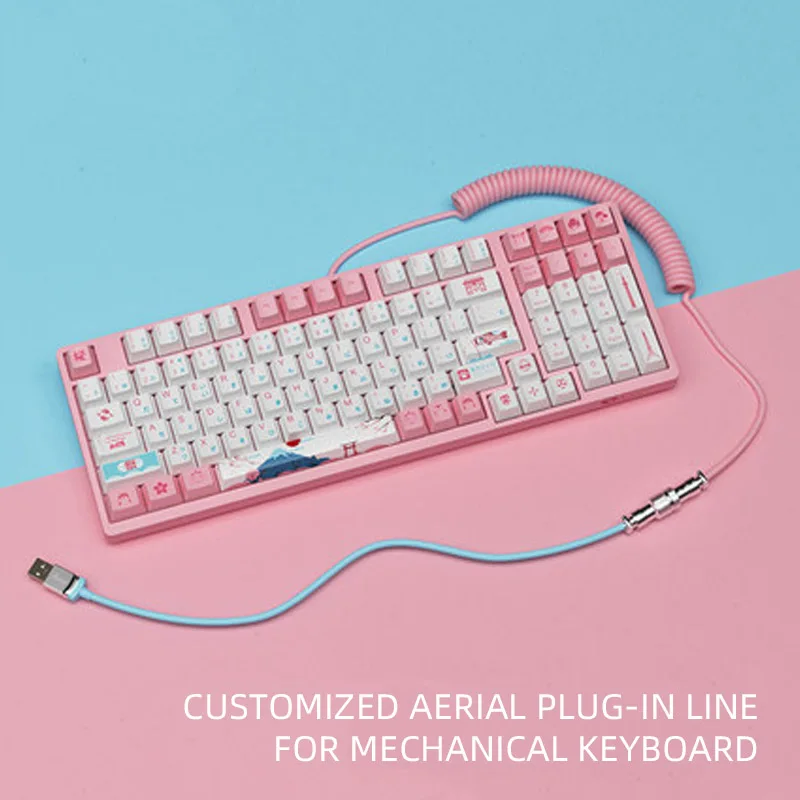 

For Mechanical Keyboard Cable Type C USB Port Original AKKO 1.7m Coiled Metal TPE with Aviation Connector GK61 SK61 RK61