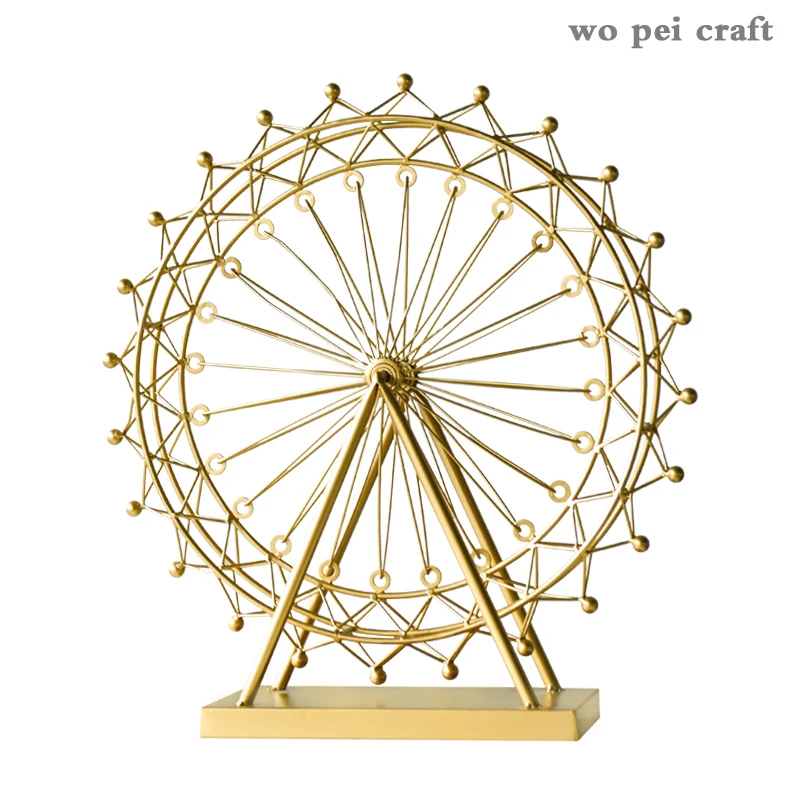 

Nordic Rotatable Floral Ferris Wheel Ornaments Golden Wrought Iron Crafts Office Desktop Decor Metal Adornment Home Decoration