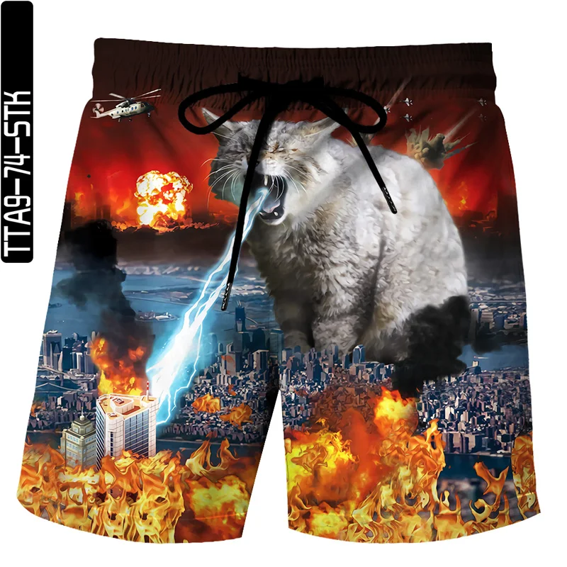 

Summer new men's and women's shorts destroy cat 3D surf shorts Bermuda beach pants casual quick-drying sports pants swimwear