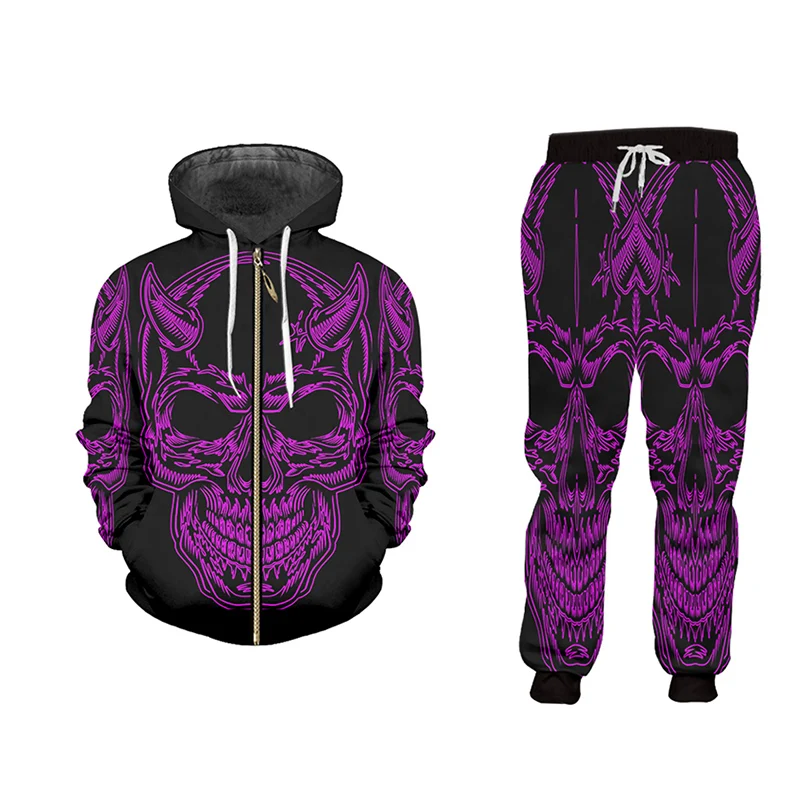 UJWI Мужская толстовка спортивные штаны куртка с черепом 3D принтом повседневная