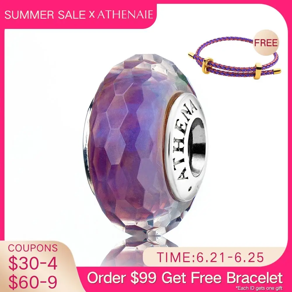 ATHENAIE фиолетовый граненое муранское стекло бусины 925 Серебряное ядро