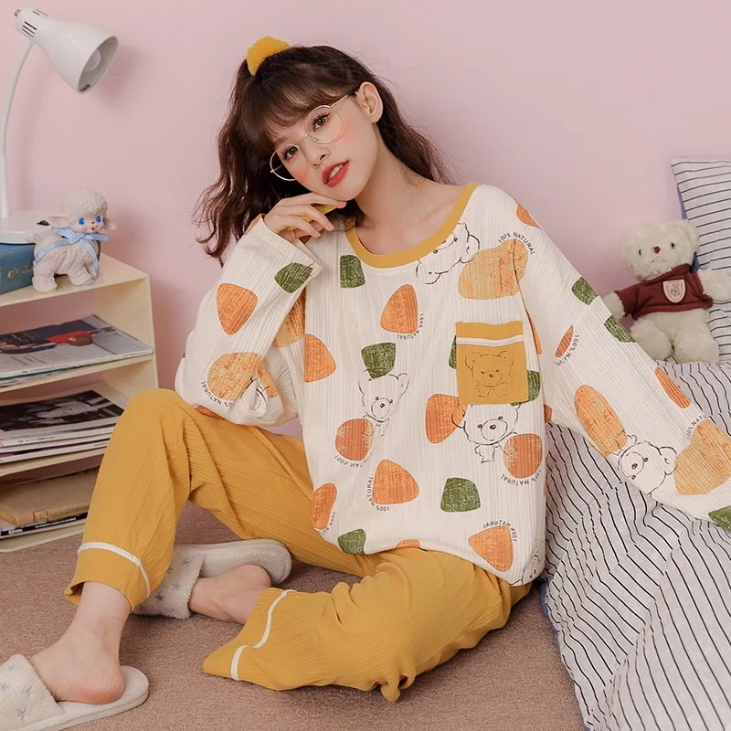 

New Product Women's Pajamas Spring and Autumn Cotton Cartoon Korean Hooded Long-sleeved Home Wear Women pajama set women Pajamas