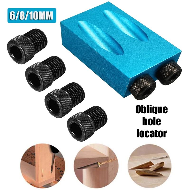 

Woodworking Oblique Hole Locator Drill Bits Pocket Hole Jig Kit 15 Degree Angle Drill Guide Set Hole Puncher DIY Carpentry Tool