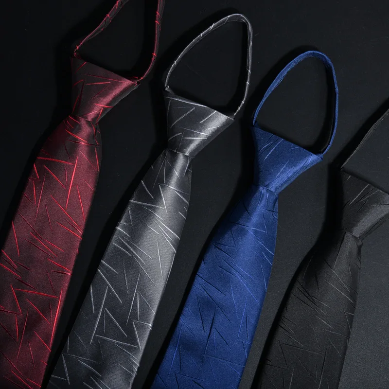 

Men's zipper lazy tie 7CM shirt suit solid color tie