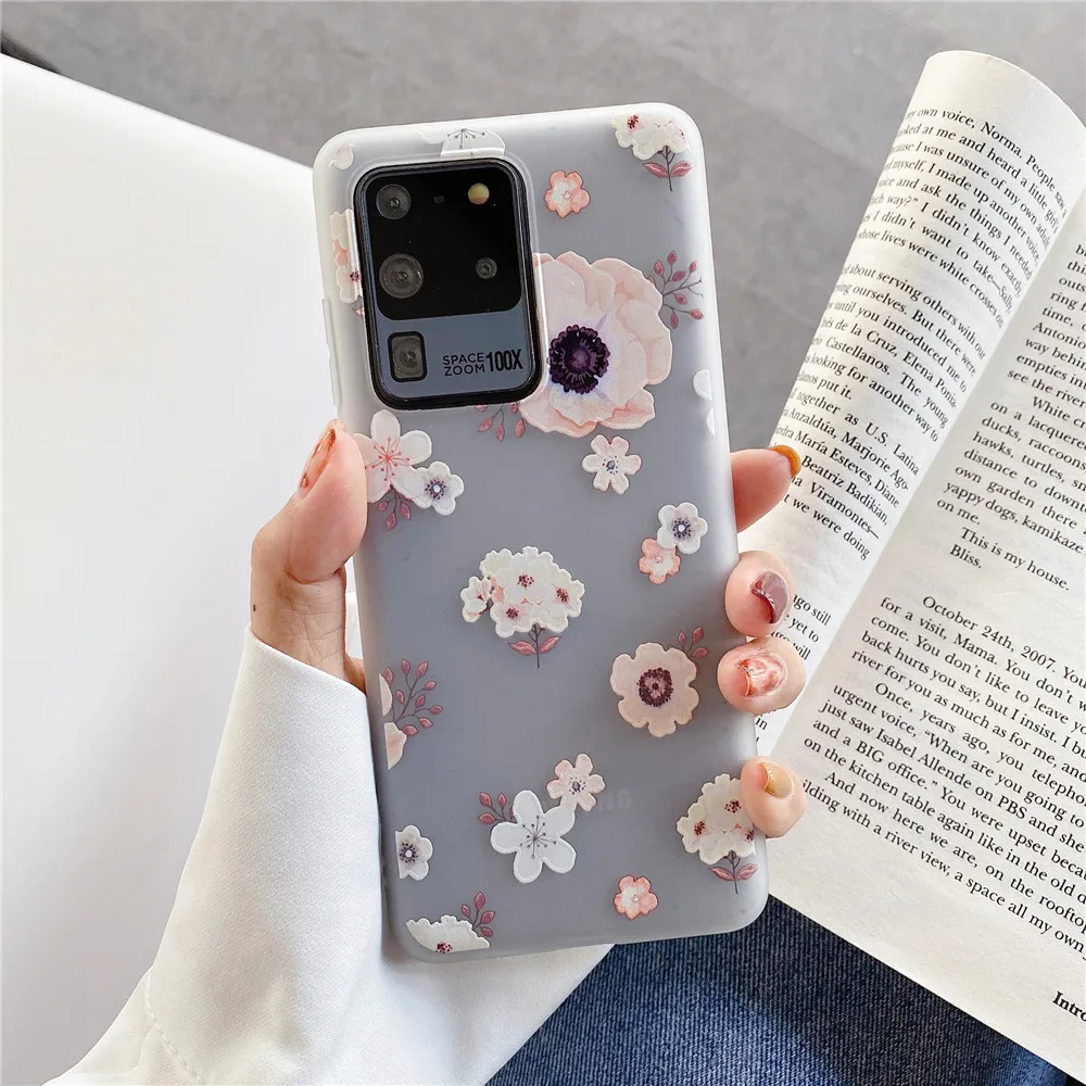 Relief Flowers Phone Case For Samsung Galaxy S8 S9 S10E S10 Lite S20 S21 FE S22 Plus Ultra A10 A20 A30 A50 A70 A80 A90 Soft Case