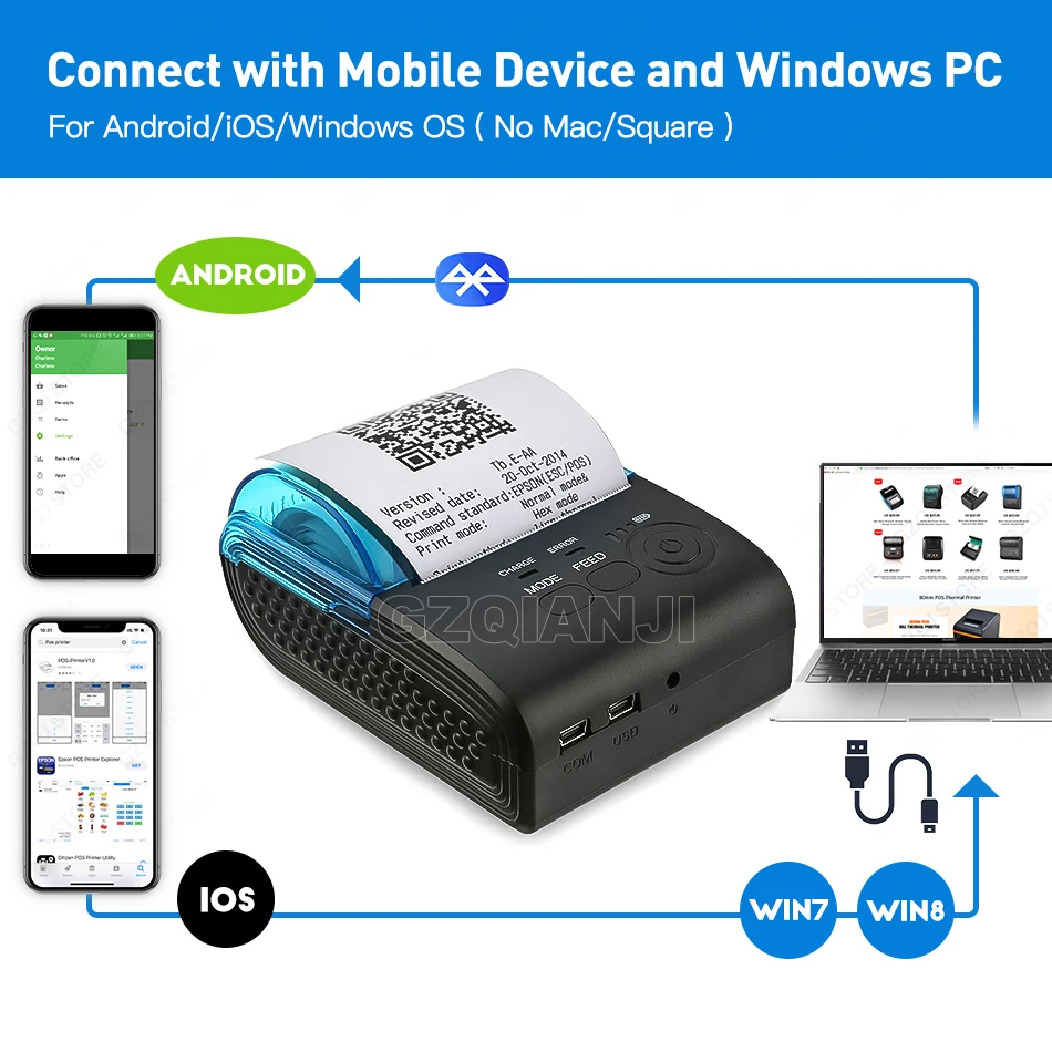 58 мм Термопринтер Bluetooth Android термопринтер POS чековый принтер Счетная машина для супермаркета портативный принтер GZM5802