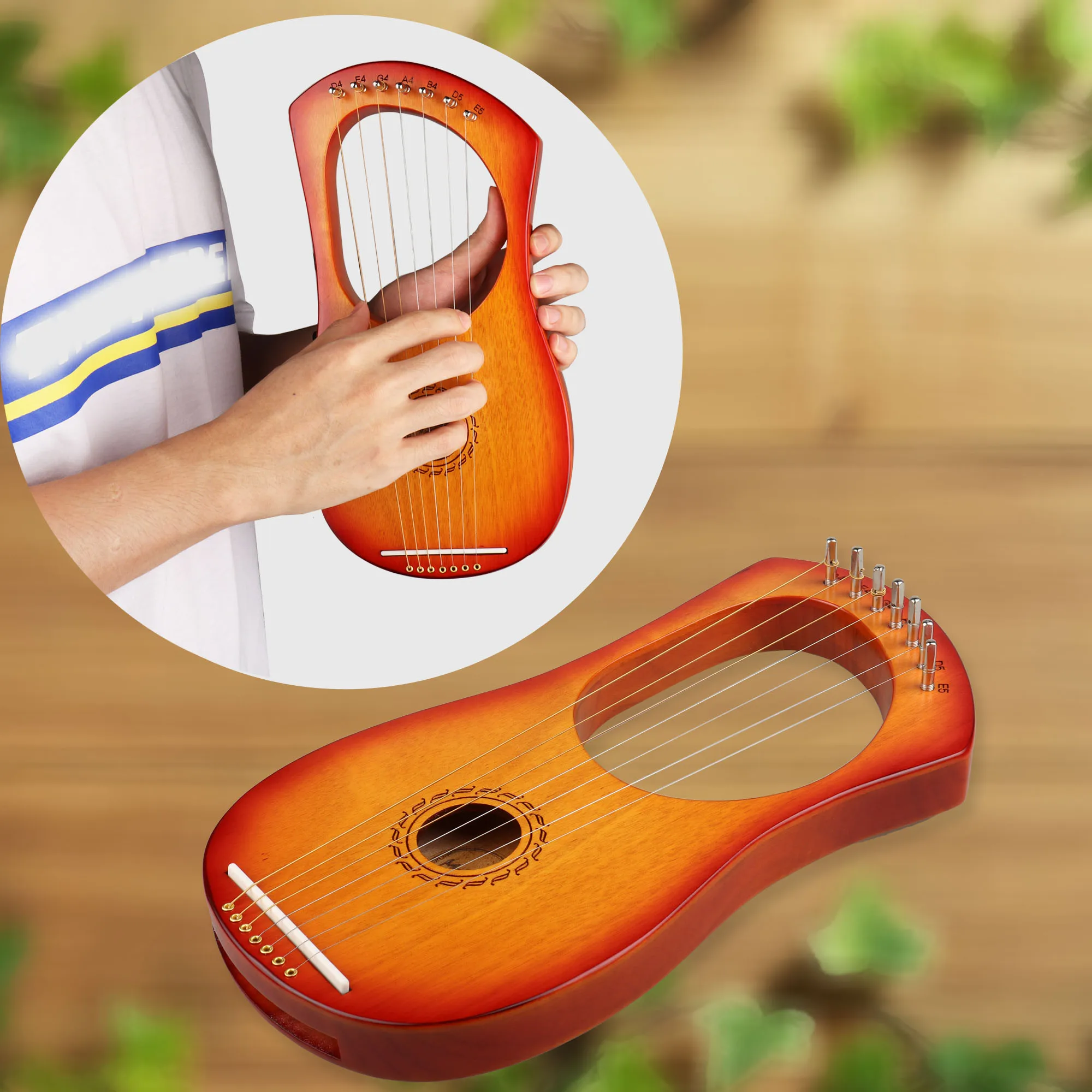 Wooden 7 Metal String Lyre Harp with Tuning Wrench Carry Bag Cleaning Cloth Picks Music instrument for Gift Children Beginner enlarge