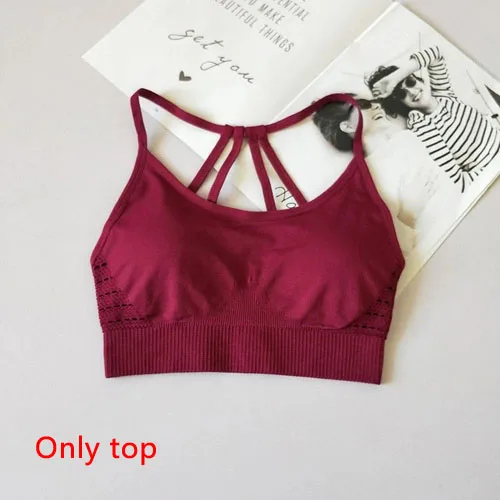Wine red top 2 шт., бесшовный комплект для йоги, бюстгальтер на бретельках, леггинсы с высокой талией, женская одежда для тренажерного зала, фитнеса, тренировок, комплект леггинсов для йоги, спортивная одежда для бега - Цвет: Wine red top