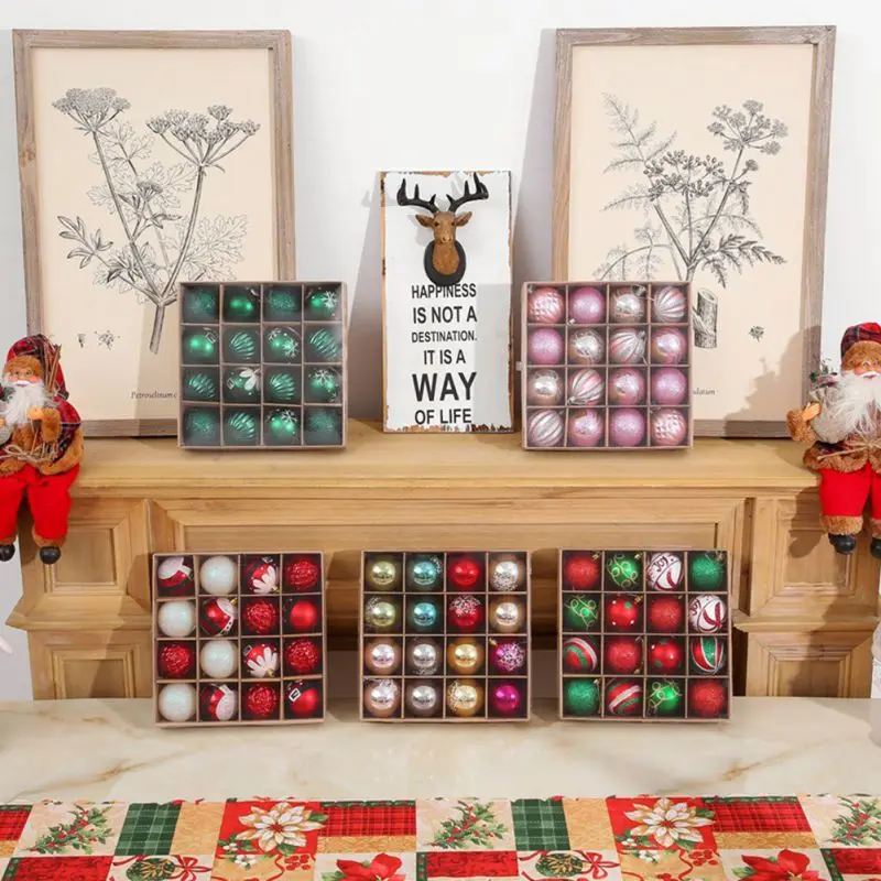 

16Pcs/lot Christmas Balls Ornaments with Hanging Rope Christmas Tree Decor Festival Party Decoration for Xmas Tree Balls Newest