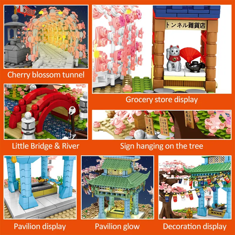 

SEMBO City Street View Sakura Inari Shrine Building Blocks Friends Cherry Blossom DIY House Tree Construct Toys for Children