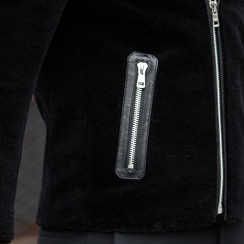 

Sheep Natural Shearling Fur Coat Winter Jacket 100%Wool Fur Coat Real Mink Fur Collar Men Short Warm Jacket GY8708 MY759