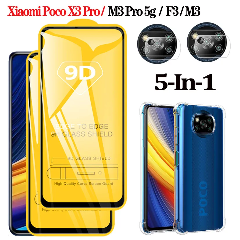 

5in1/Glass+Poco-X3-Pro Tempered Glass For Xiaomi Poco X3 Pro Clear Phone Case Poko F3 F2 M3 Pro 5g Poco X3 NFC X3Pro Protective