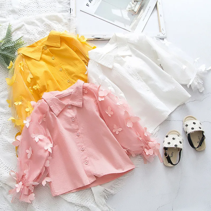 DFXD весенние Рубашки с бабочками для маленьких девочек Новая Модная хлопковая