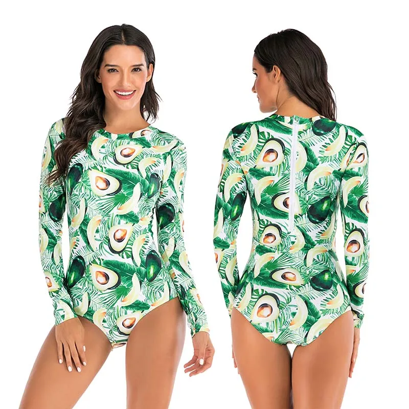 Surfing Suits 1 Новинка, Рашгард, длинный рукав, для серфинга, Цельный купальник, с фруктовым принтом, одежда для плавания для женщин, плюс размер, боди, купальники, монокини, XXL - Цвет: Surfing Suits 1