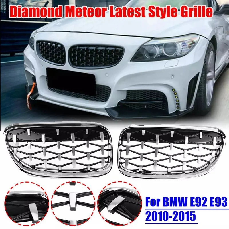 

Top!-ChromeDiamond Style Car Front Kidney Grilles Grill for -BMW 3 Series E92 E93 2010-2015 Car Racing Grills