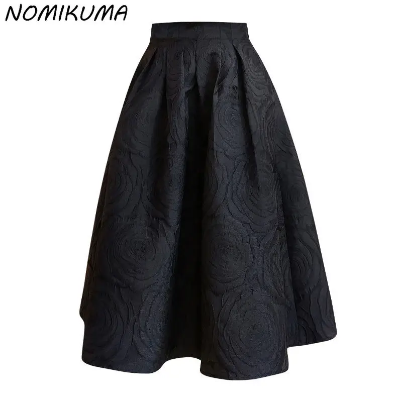 Корейские женские жаккардовые юбки Nomikuma с цветами Осень-зима 2021 элегантная