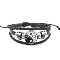 wg 1pc yin yang tai chi time gemstone bracelet vintage handmade diy cabochon braided beaded bracelet jewelry for women men gift