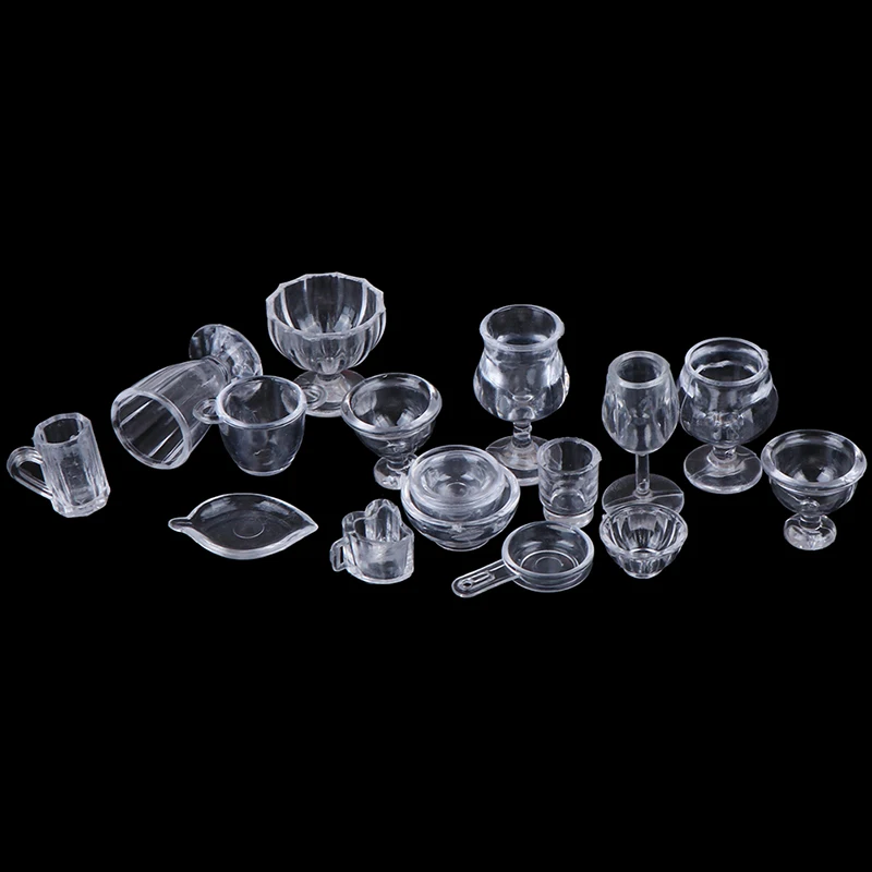 Hot sale 17Pcs/Set Mini Transparent DIY Pretend Play Kitchenware Toy Drink Cups Dish Plate Tableware Miniatures | Игрушки и хобби
