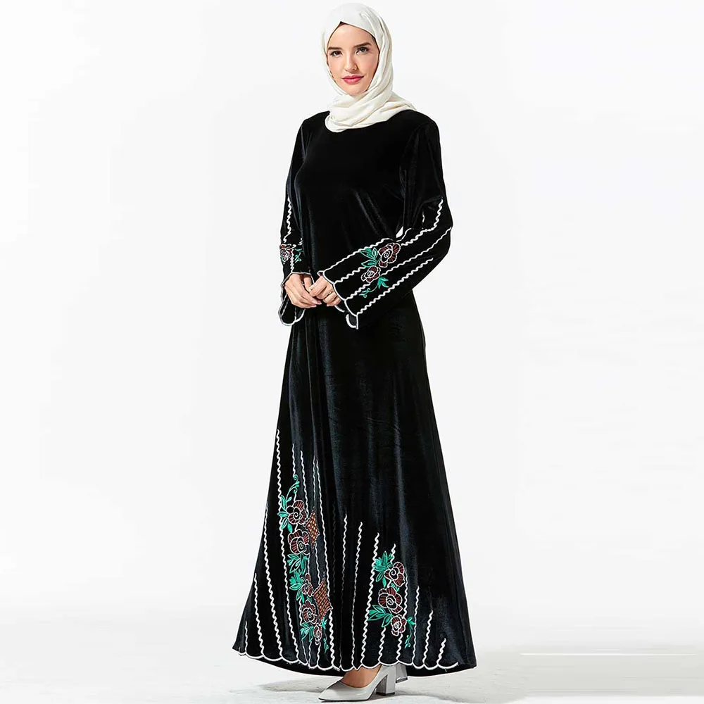 Элегантное мусульманское длинное платье с вышивкой на Среднем Востоке Золотое