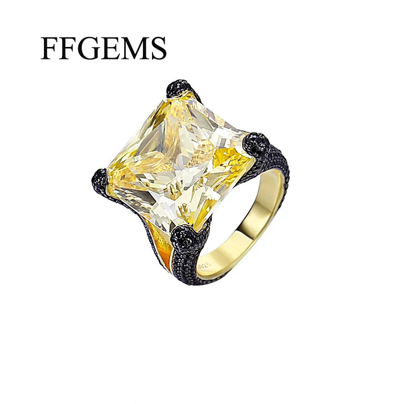 

100% Sterling 925 Silver Big Rings Natural Bird Nest cut Yellow Citrine Fine Jewelry for Women Wedding Party Gift Box