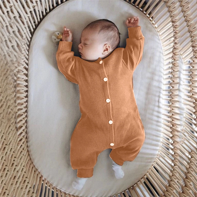

Newborns Rompers Infant Boys Girls Solid Color Autumn Winter Long Sleeve Button Jumpsuit Fashion Casual Baby Clothes 0-24M A20