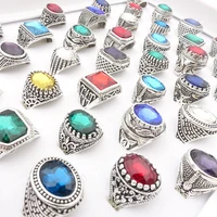 mixmax 50pcslot silver plated mens womens finger rings vintage glass stone jewelry mix colors beautiful party gift wholesale