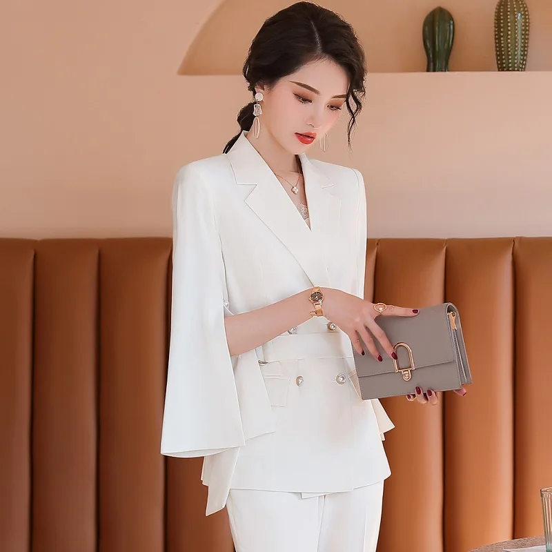 Женский офисный костюм летний с полурукавами блейзеры брюки деловая одежда для