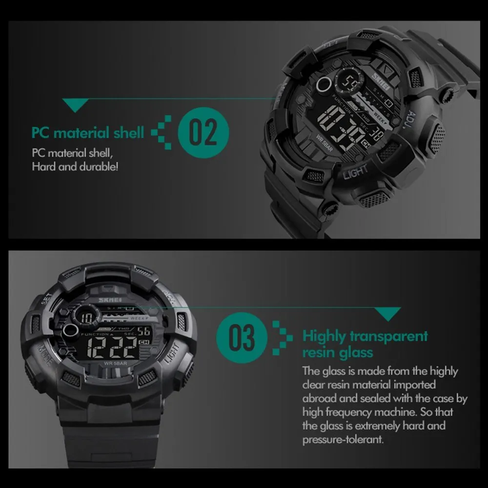 

Digital Electronic Men Watch Fashion Casual Outdoor Sports Male Wristwatch Dual Time Date Week Countdown Chrono Alarm