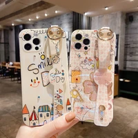 luxury cartoon epoxy suitable case for iphone 13 12 11 pro max mini xsmax xr wristband cute lens protection phone holder cover