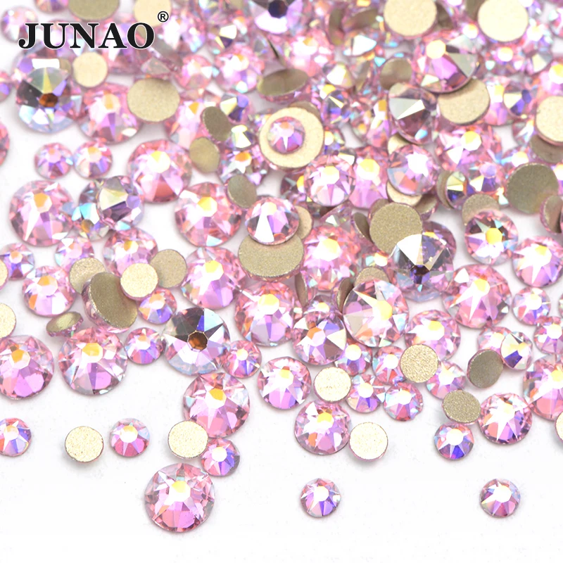 JUNAO 16 разрезанных граней смешанных размеров SS10 SS16 SS20 розовые стразы из стекла AB