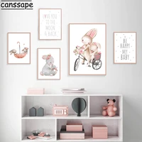 pink flower rabbit art poster quotes nursery print cute bunny wall art painting nordic baby canvas picture kids room wall decor
