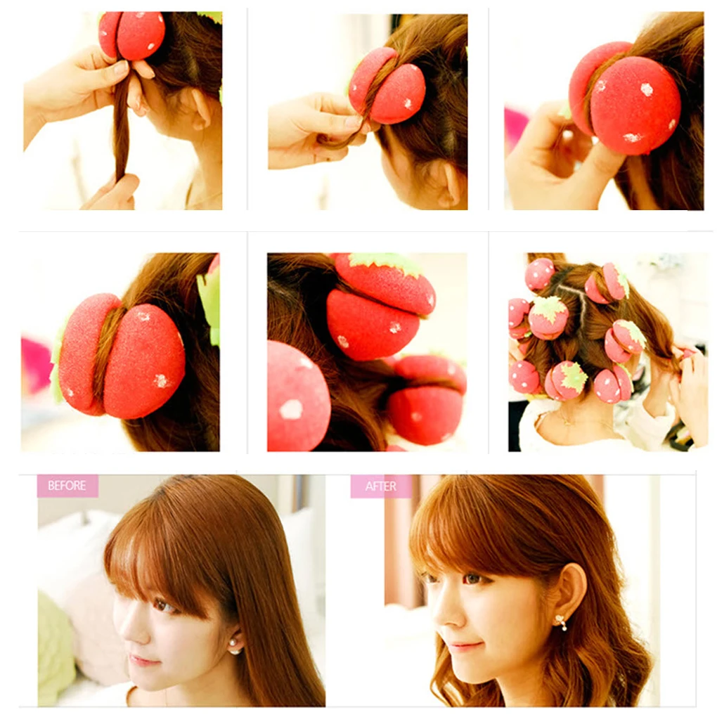 6 шт./компл. женские розовые Клубничные спящие круглые бигуди для волос Волшебные