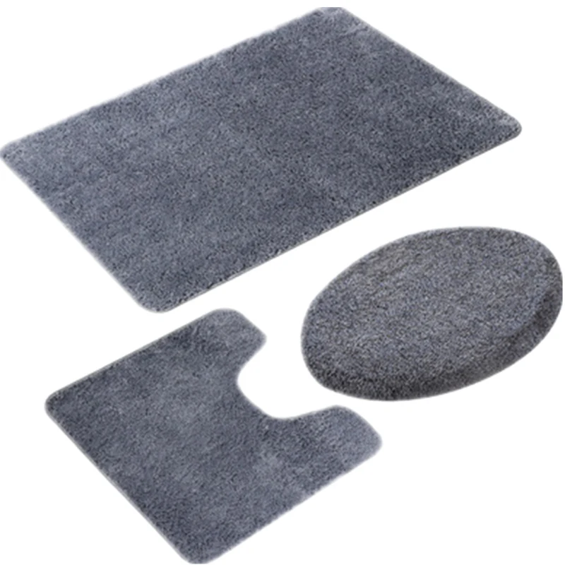 

Grey Bath Mats 3pc/Set Floor Mat U-shaped Rug Toilet Seat Pad