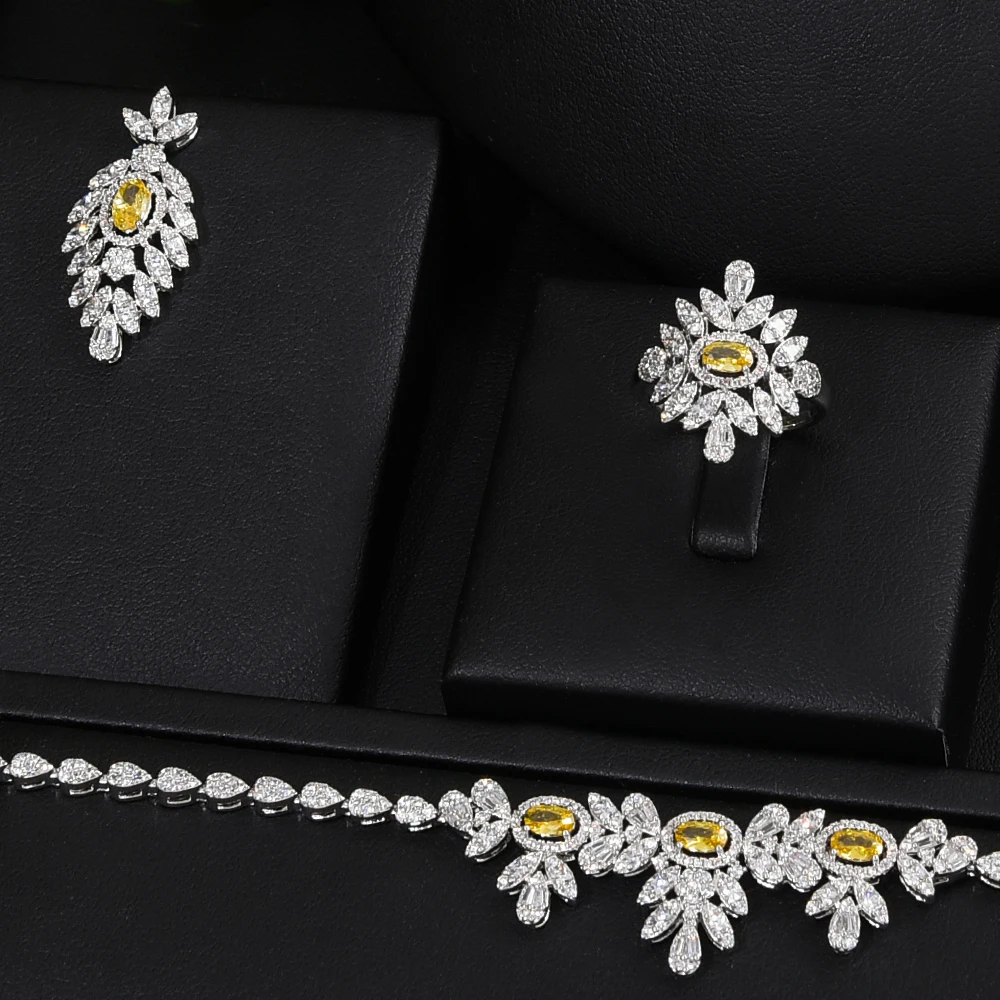 

2021 Trend 4PCS Luxury Dubai Bridal Jewelry Sets For Women Wedding Party Spring Multicolor Zircon Crystal african jewelry set