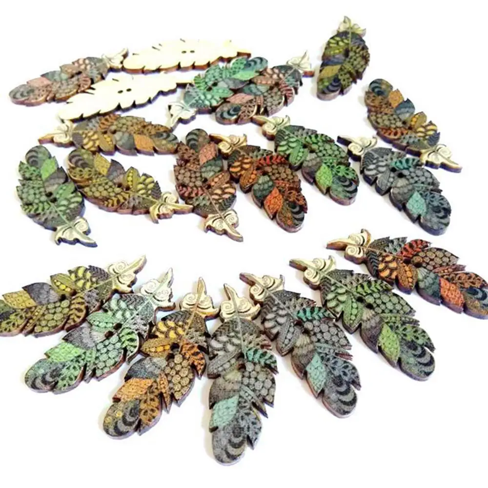 40 искусственных деревянных перьев товары для скрапбукинга с двумя отверстиями |