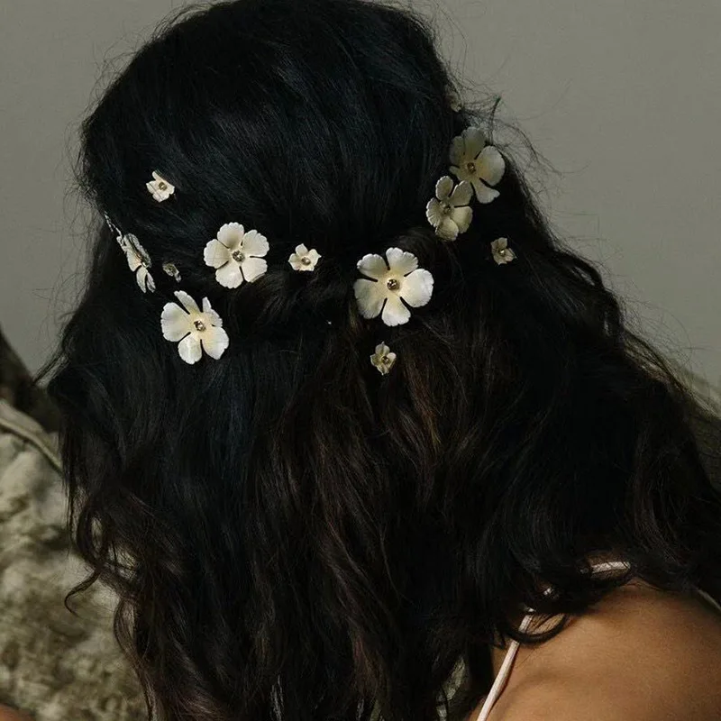 

New 1Set Pink Flower Hair Clips Girls Rhinestones Cystal Hairpins Fashion Hair Pins Bridal Wedding Hair Accessories For Women