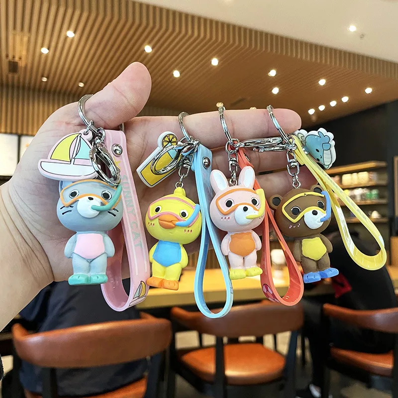 

Creative Cartoon Diving Animal Pendant Cute School Bag Little Yellow Duck Keychain Bag Ornament Car Key Chain