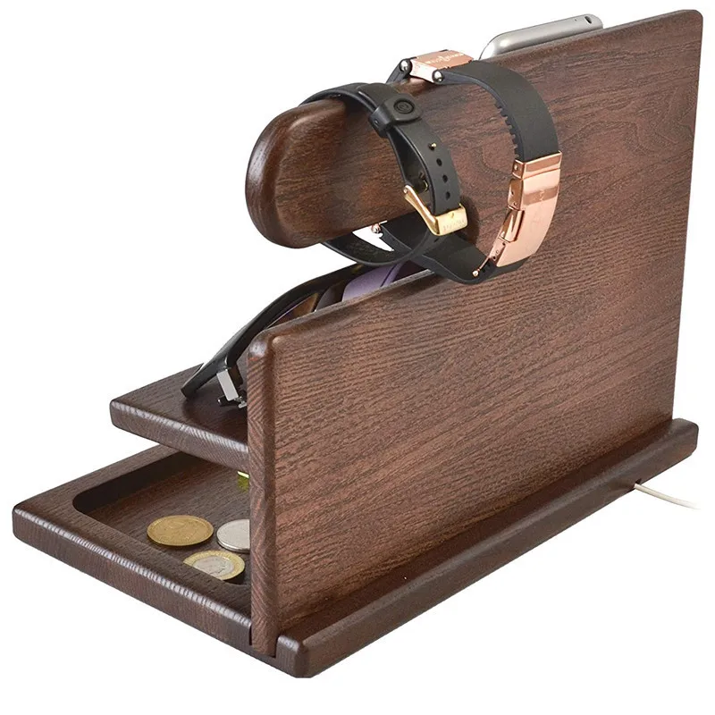 wooden mobile phone holder multifunctional can hang watches glasses keys accessories desktop charging storage rack free global shipping